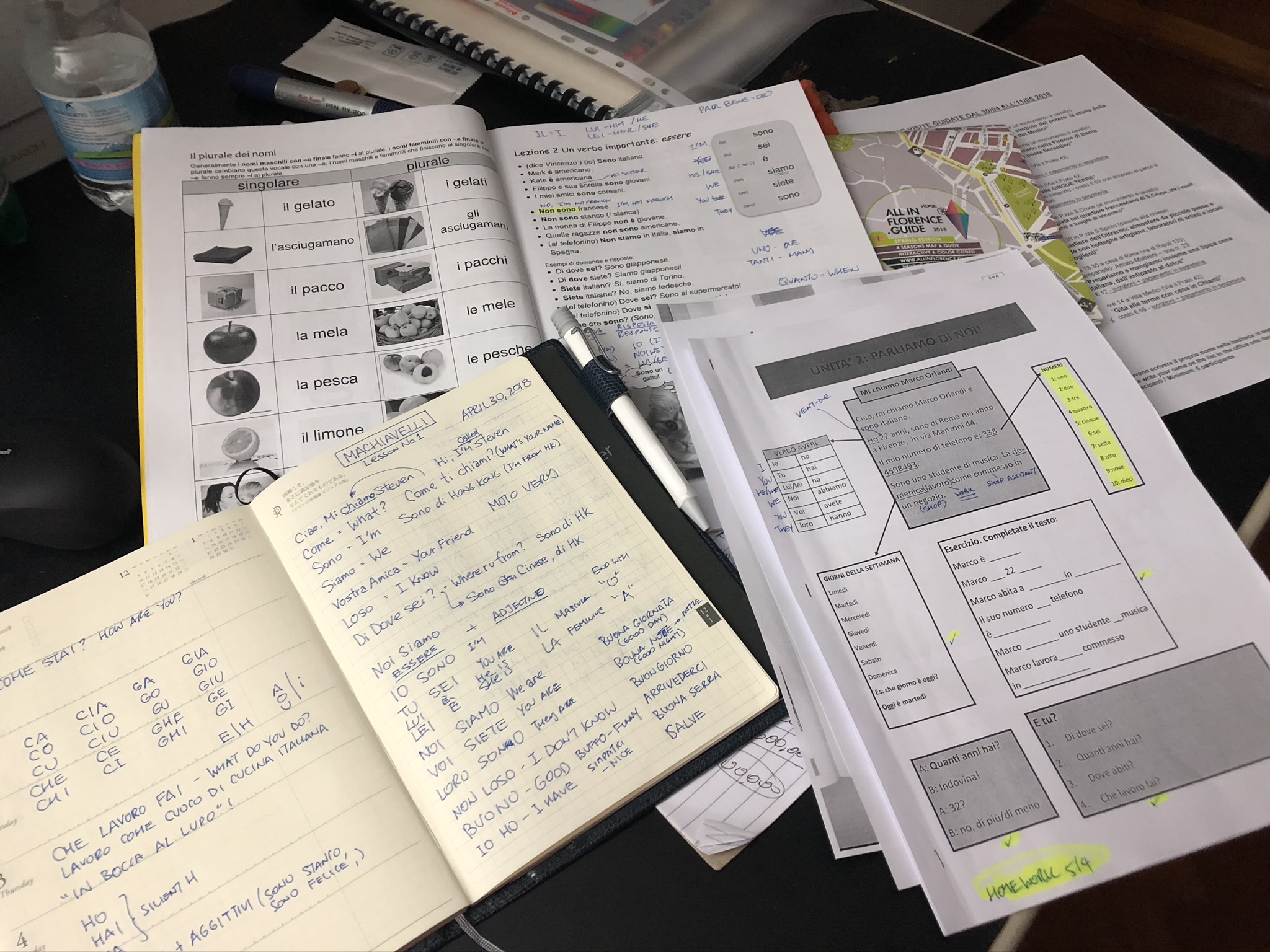 Italian study notes and textbooks